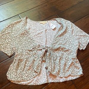 L.A. Hearts front tie blouse. Green with white floral print